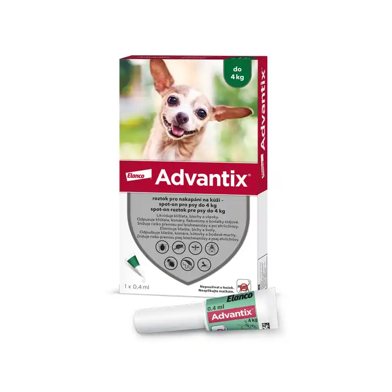 Nová Kolekce Advantix Spot On 1x0,4ml pro psy do 4kg (1 pipeta)