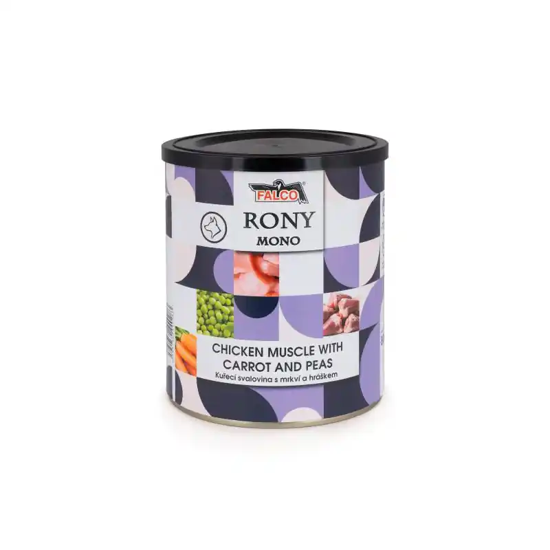 FALCO RONY MONO kuřecí svalovina mrkví a hráškem 800g Cenová Bomba