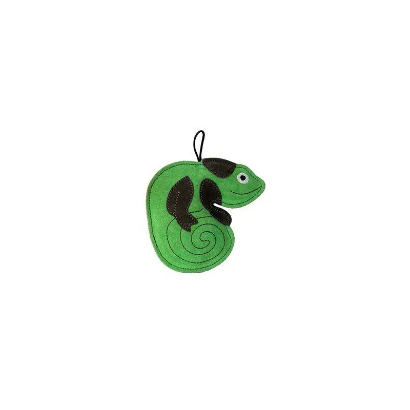 Hračka pes LEATHER CHAMELEON kůže,zelená 16cm Kiwi Nová Kolekce