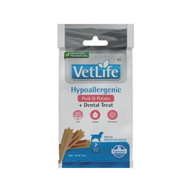 Vysoce Kvalitní Vet Life Dog Dental Snack Hypoall. Pork Adult M & L 100g
