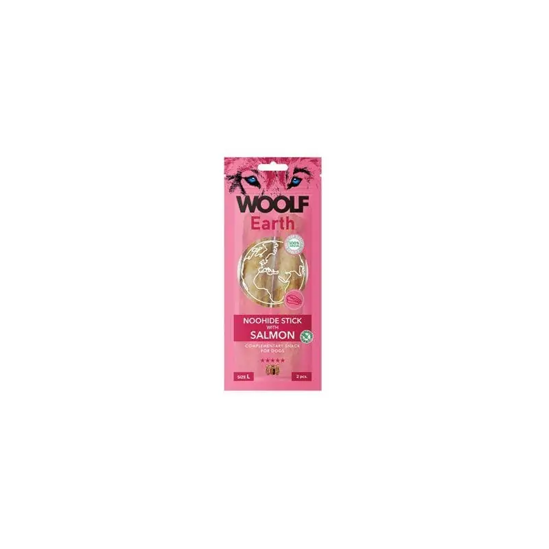 Rychlé Dodání Woolf pochoutka Earth NOOHIDE L Sticks with Salmon 85g
