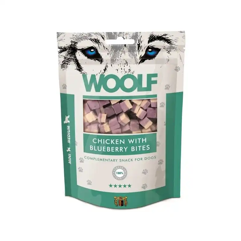 WOOLF pochoutka chicken with Blueberry bites 100g Akční Cena