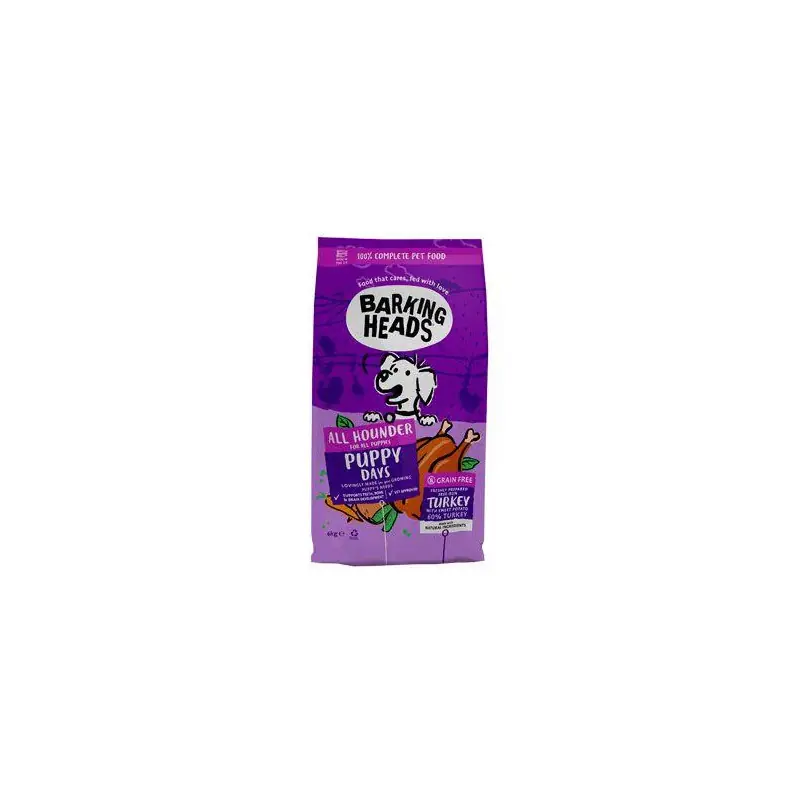 Rychlé Dodání BARKING HEADS All Hounder Puppy Days Turkey 6kg