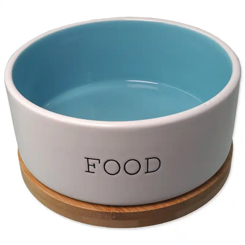 Časově Omezené Miska Dog Fantasy keramická FOOD bílá/modrá s podtáckem
