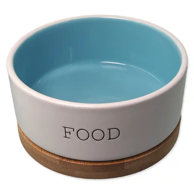 Miska Dog Fantasy keramická FOOD bílá/modrá s podtáckem Vrácení Zdarma