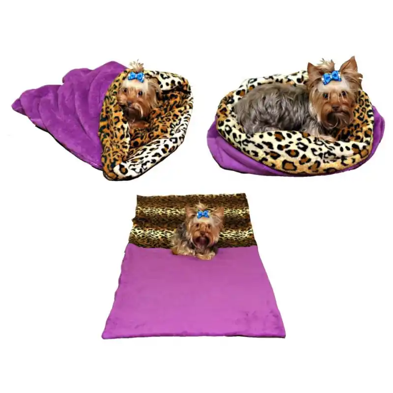 Zlevněný Marysa pelíšek 3v1 pro psy, fialový/leopard, velikost XL