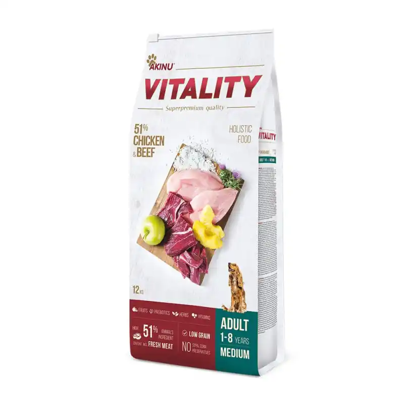 Akinu VITALITY Kuřecí & Hovězí granule pes střední 12kg Super Cena