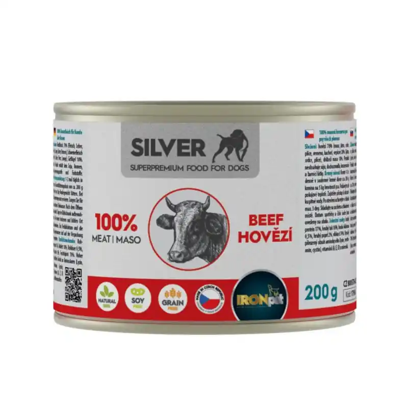 Horká Nabídka IRONpet Silver Dog Hovězí 100% masa, konzerva 200g