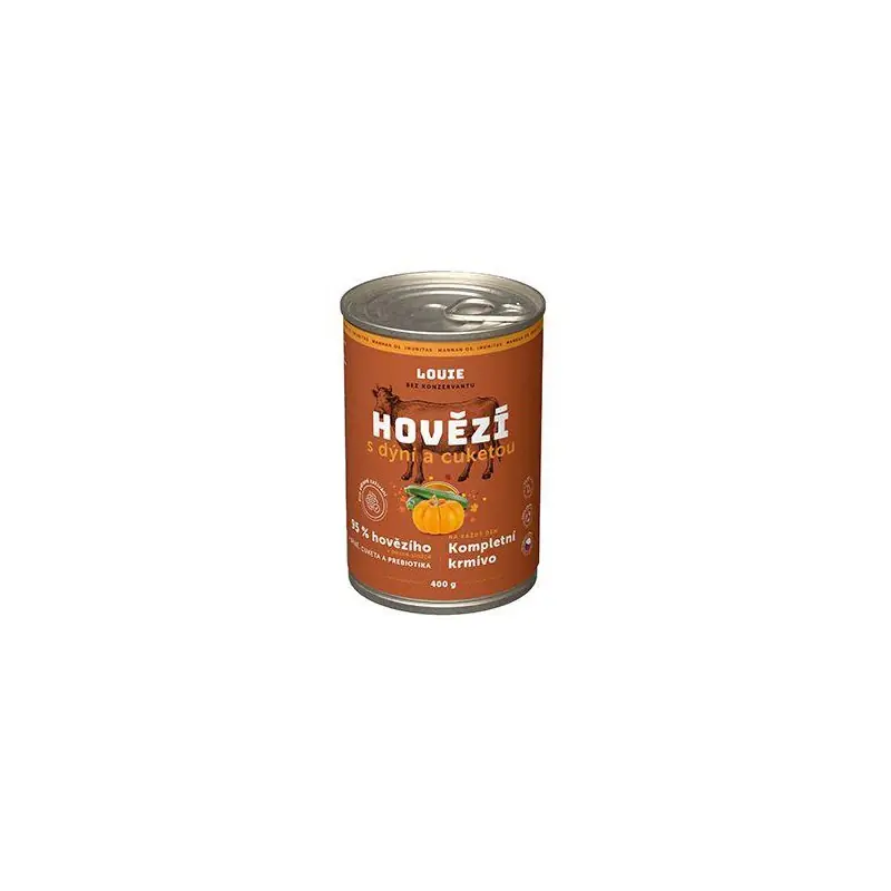 Akční Nabídka Louie Dog konz. Hovězí s dýní,cuketou a prebiotiky400g