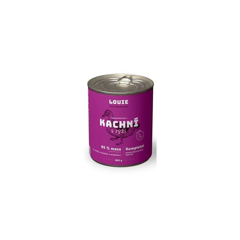 Akce Louie Dog konz. Kachní s rýží a prebiotiky 800g