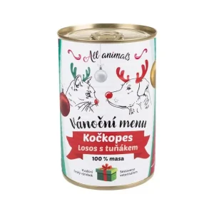 Vánoční menu losos s tuňákem 100 % masa - konzerva pro kočky a psy 400 g Autentický