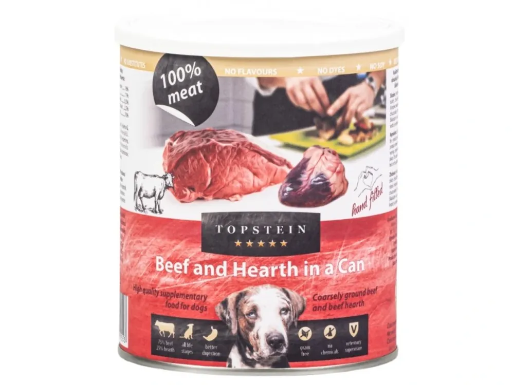Zlevněný TopStein hovězí a srdce v plechu - konzerva 800 g