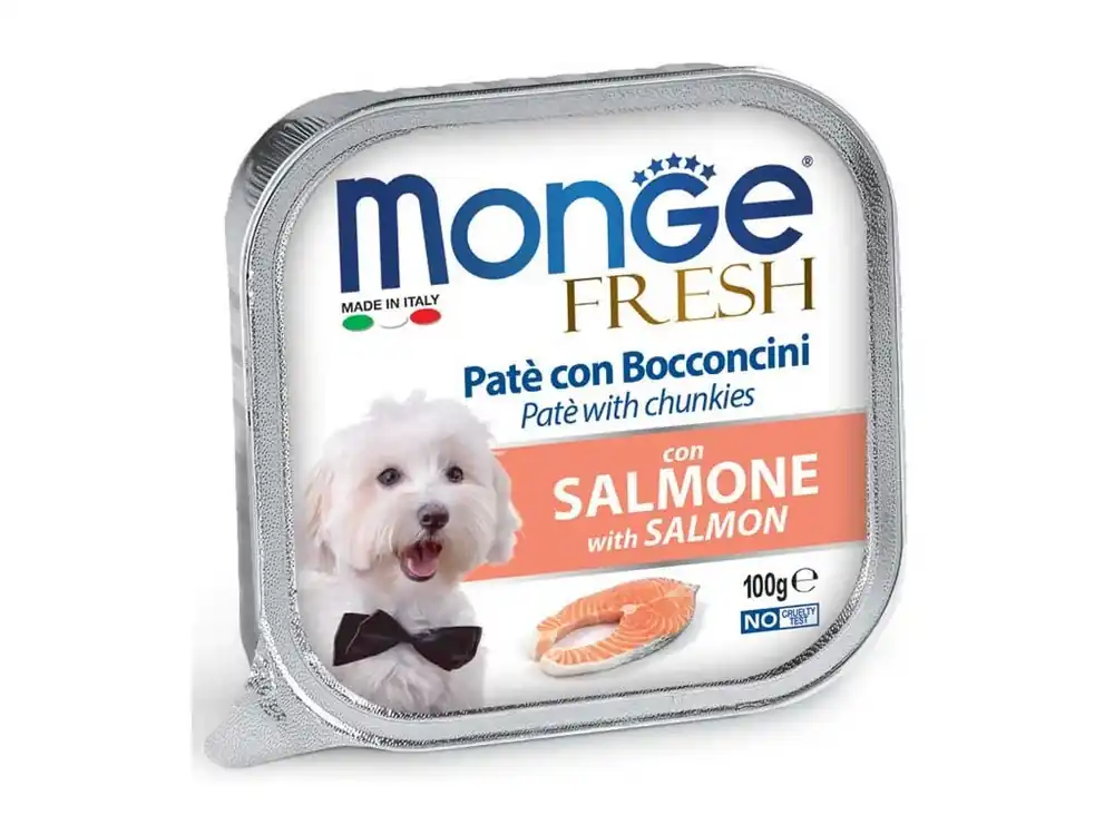 Bezpečná Platba Monge FRESH paté a kousky s lososem - mistička pro psy 100 g