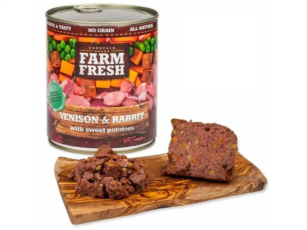 Farm Fresh zvěřina, králík a brambory - konzerva pro psy 800 g Oblíbený