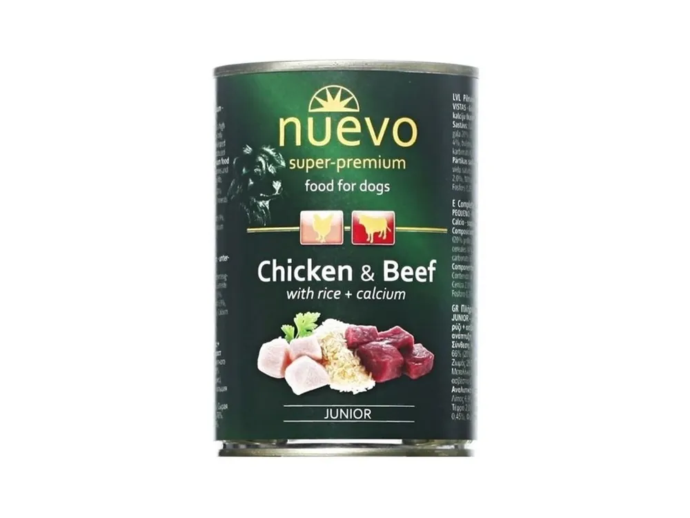 Nuevo Dog Junior Chicken Beef and Rice - konzerva pro štěňata 400 g Poslední Šance