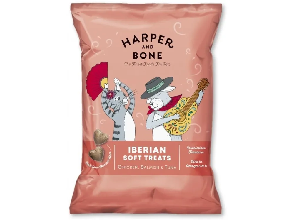 Odeslání Ihned Harper and Bone Iberian šunka, kuře, losos a tuňák - pamlsek 90 g