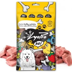 Přímo Od Výrobce LyoPro Dog kuřecí kostky s jahodou - mrazem sušené pamlsky pro psy 50 g