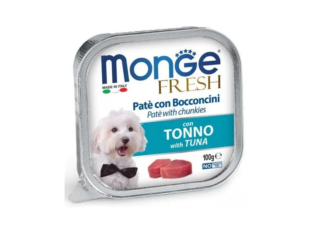 Víkendová Akce Monge FRESH paté a kousky s tuňákem - mistička pro psy 100 g