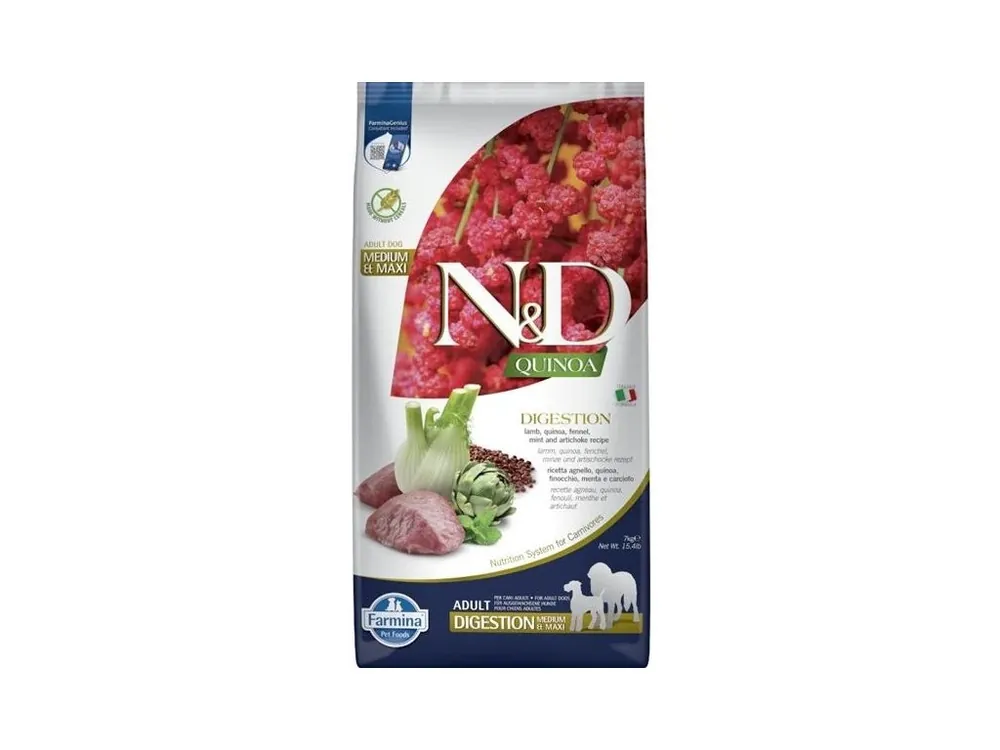 N&D Dog GF Quinoa Digestion Medium Maxi jehněčí fenykl 2,5 kg Ověřený