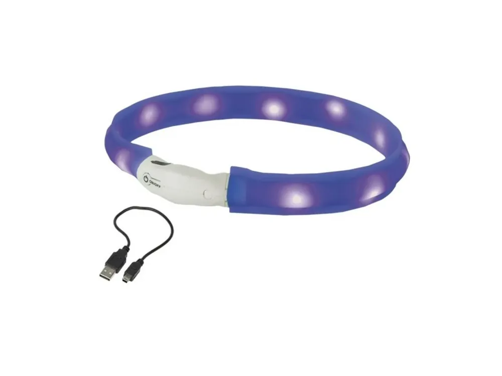 Nová Kolekce Nobby LED plochý svítící obojek pro psy modrý L 70cm
