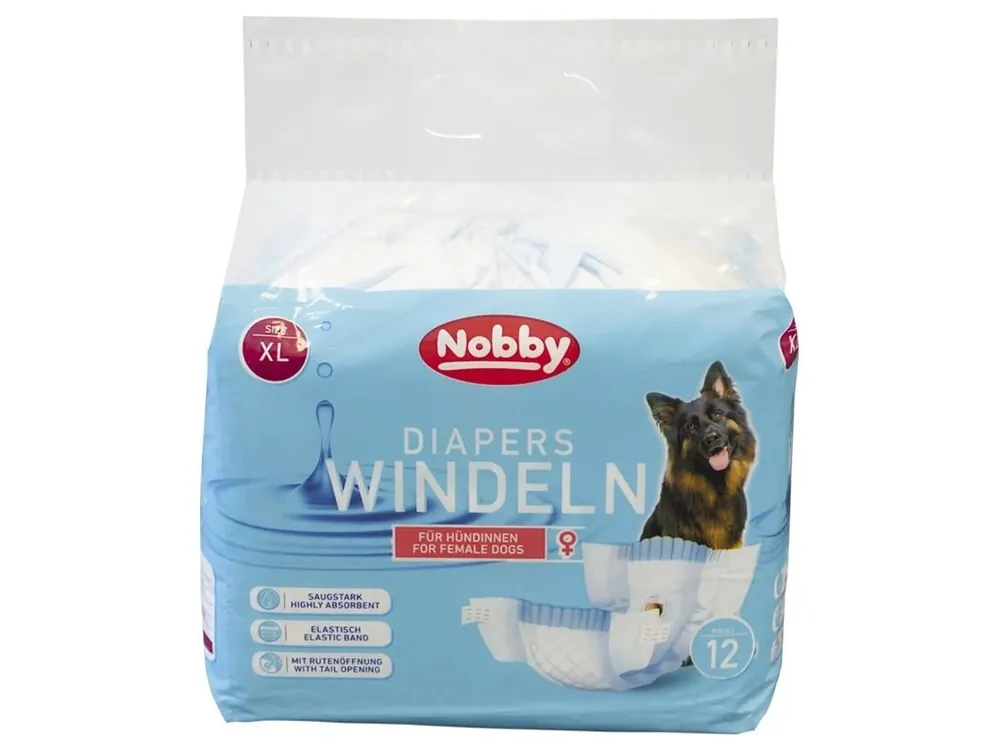 Nejprodávanější Nobby papírové pleny pro feny XL 40-58cm (12 ks)