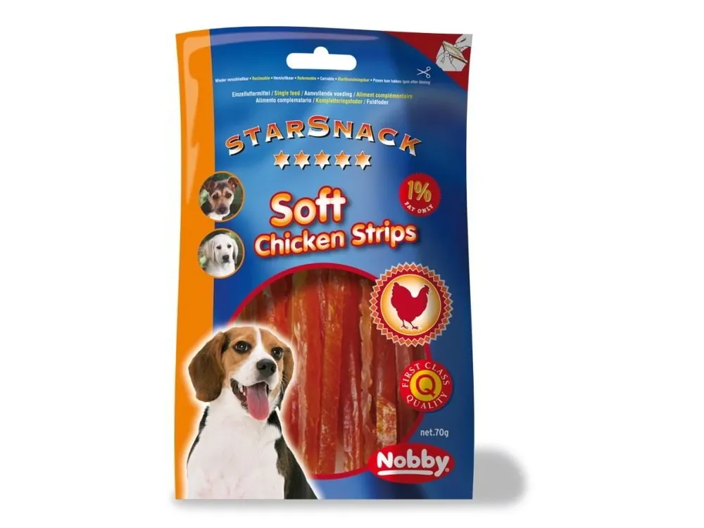 Sezónní Sleva Nobby StarSnack Soft Chicken Strips kuřecí měkké pásky 70g