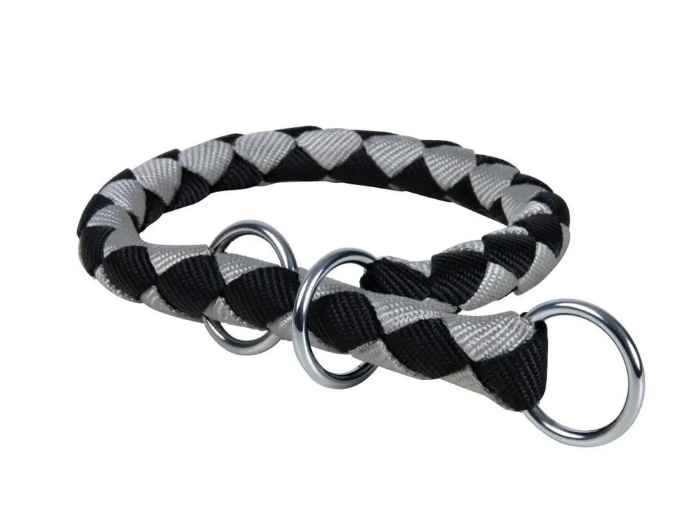 Nylonový obojek kulatý CAVO (M) 39-45 cm/12 mm, černo/stříbrná Must-Have