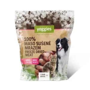 Novinka Pamlsek pro psy a kočky Yoggies Mrazem sušená (lyofilizované) kuřecí srdce, 85 g