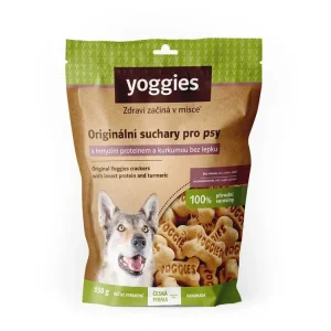 Nakupujte Hned Pamlsek pro psy Yoggies hypoalergenní bezlepkové suchary s hmyzím proteinem a kurkumou 150g