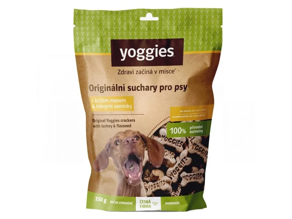 Pamlsek pro psy Yoggies suchary s krůtím masem a lněným semínkem 150g Originální