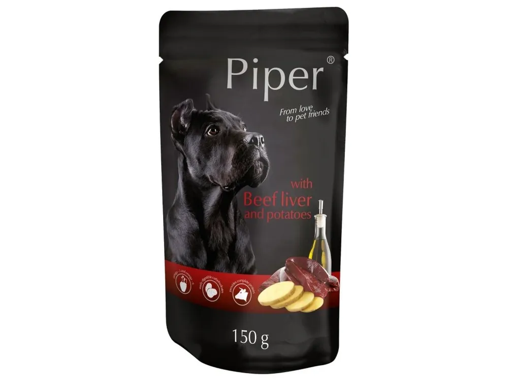 Tovární Cena PIPER s hovězími játry a bramborami, kapsička pro psy 150 g