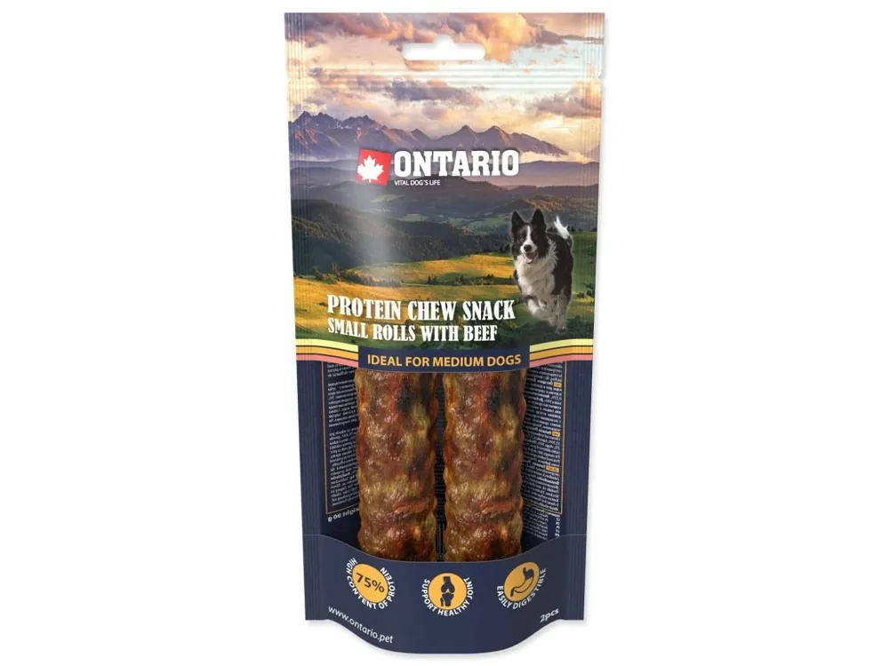 Pochoutka Ontario Protein hovězí, žvýkací rolka malá 2ks 12,7cm Jen Po Omezenou Doba