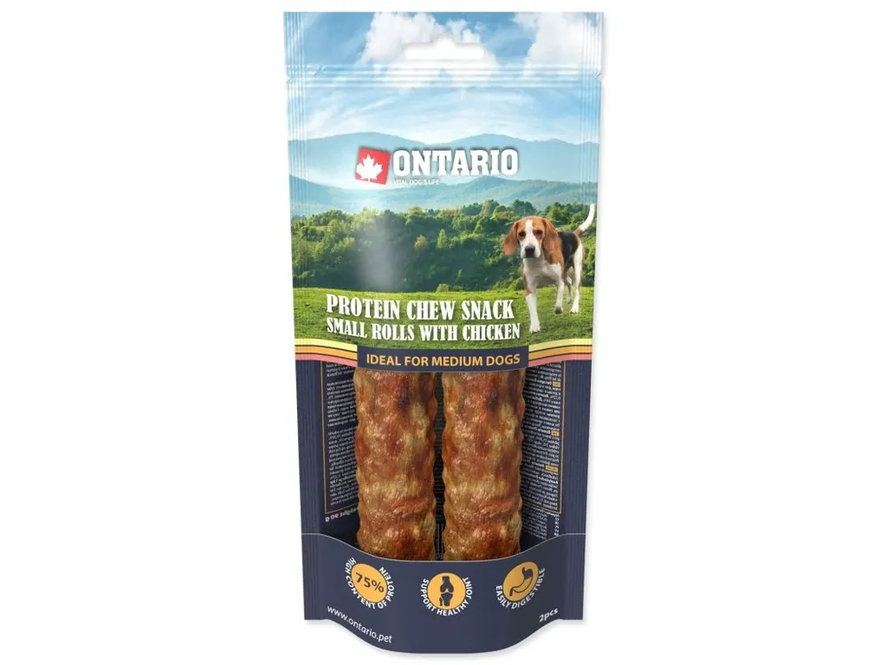 Pochoutka Ontario Protein kuře, žvýkací rolka malá 2ks 12,7cm Oblíbený
