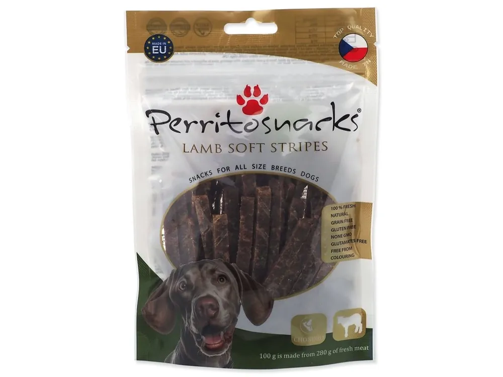 Pochoutka Perrito jehně, měkké proužky 100g Přímo Od Výrobce