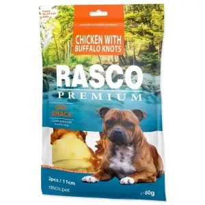 Pochoutka Rasco Premium buvolí kůže obalená kuřecím, uzly 11cm 80g Ověřený