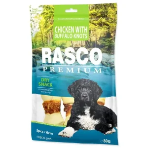 Pochoutka Rasco Premium buvolí kůže obalená kuřecím, uzly 6cm 80g Sezónní Sleva