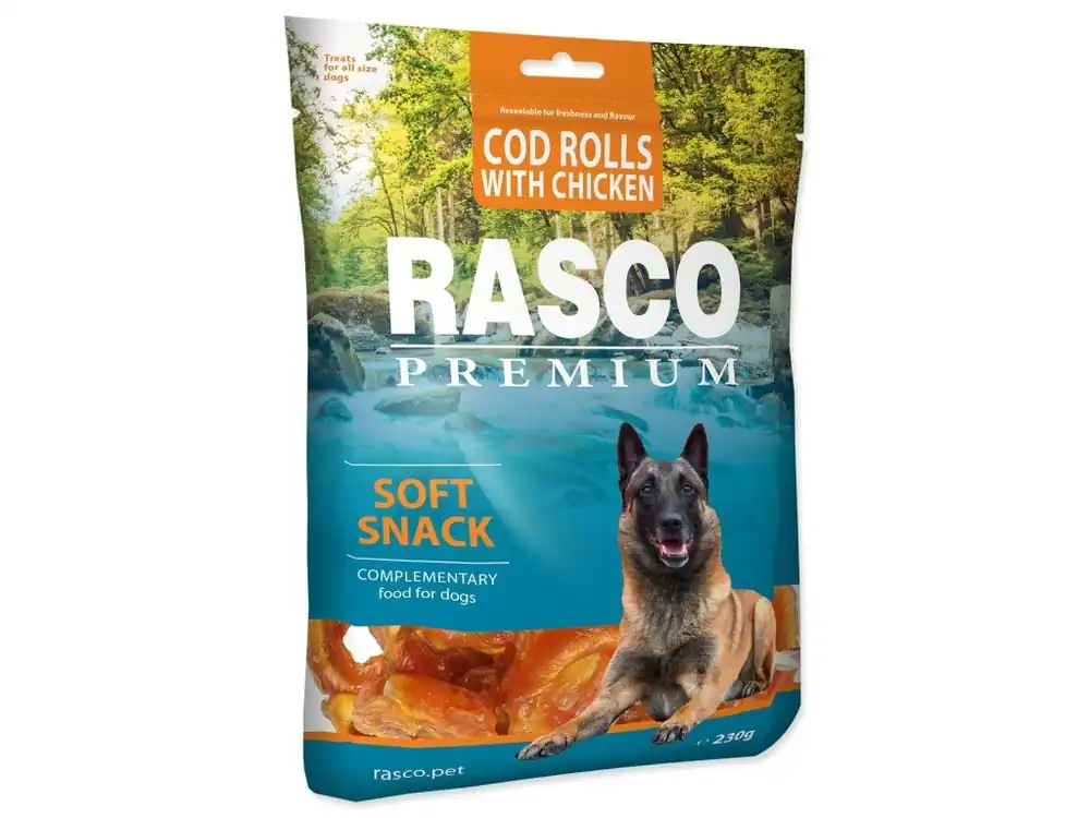 Pochoutka Rasco Premium treska obalená kuřecím, rolky 230g Objednat Nyní