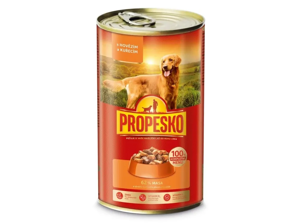PROPESKO Dog hovězí a kuřecí v omáčce, kousky 1240 g Oblíbený