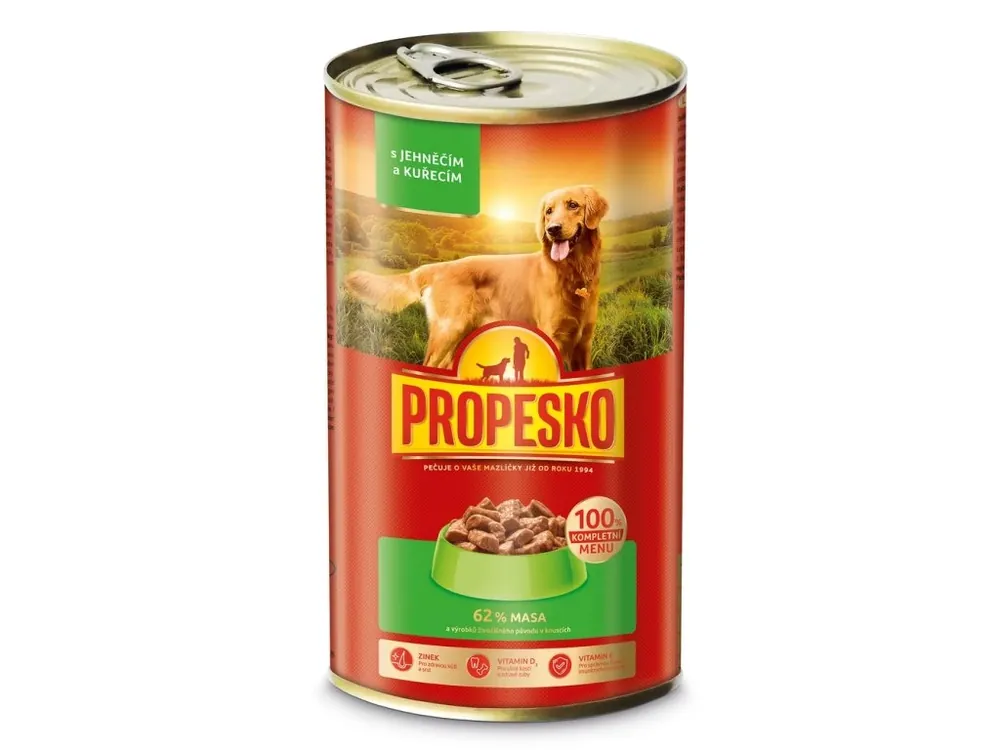 Akční Nabídka PROPESKO Dog jehněčí a kuřecí v omáčce, kousky 1240 g
