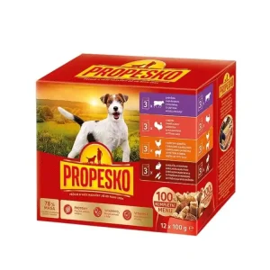 PROPESKO Dog kuřecí/jehněčí, krůta, králík s mrkví, kapsa 100 g (12 pack) Nová Kolekce