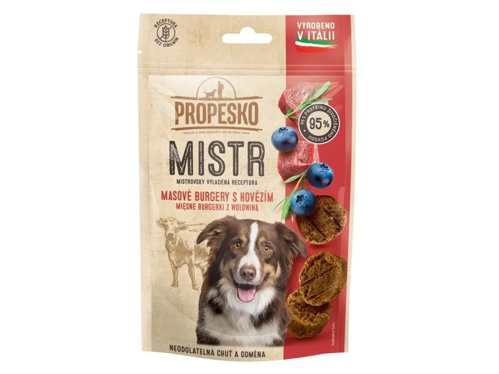 Propesko Dog Mistr burger hovězí, borůvka a rozmarýn 60 g Akce