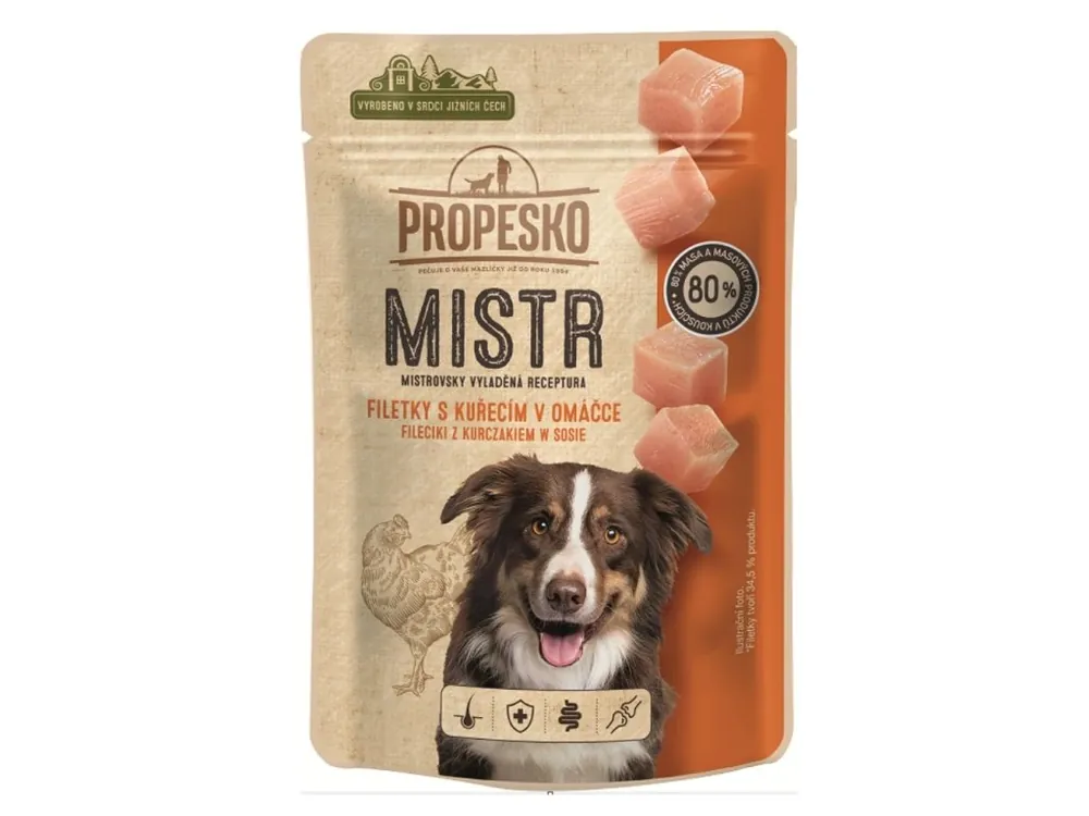 Výprodej PROPESKO Dog Mistr kuřecí v omáčce, kapsa 85 g