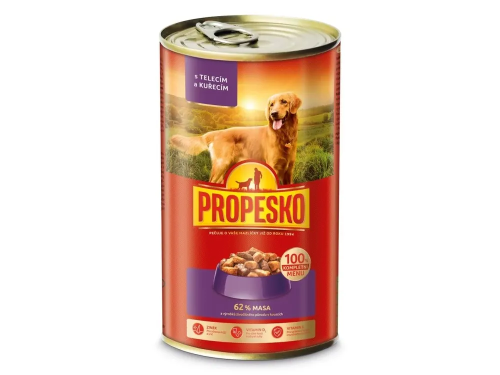 PROPESKO Dog telecí a kuřecí v omáčce, kousky 1240 g Levný