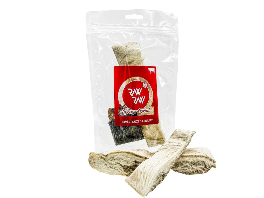 RAW RAW Freeze Dried Hovězí kůže s chlupy 60g Přímo Od Výrobce