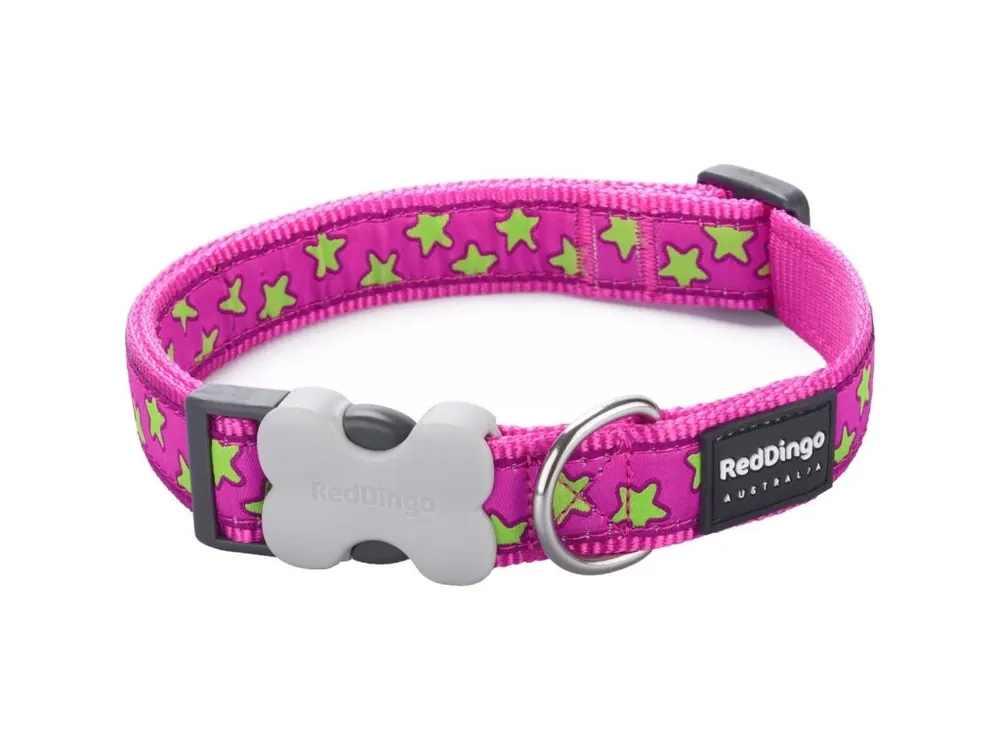 Red Dingo obojek – Stars Lime on Hot Pink – 15 mm x 24-36 cm Akce