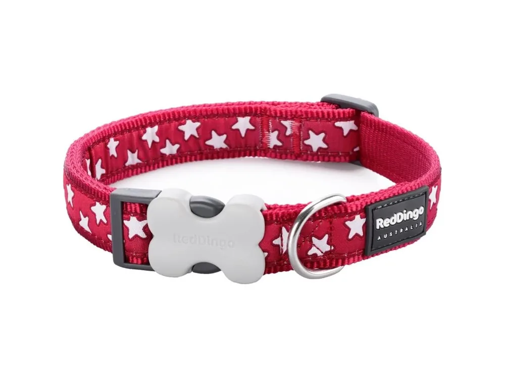 Red Dingo obojek – Stars White on Red – 20 mm x 30-47 cm Víkendová Akce