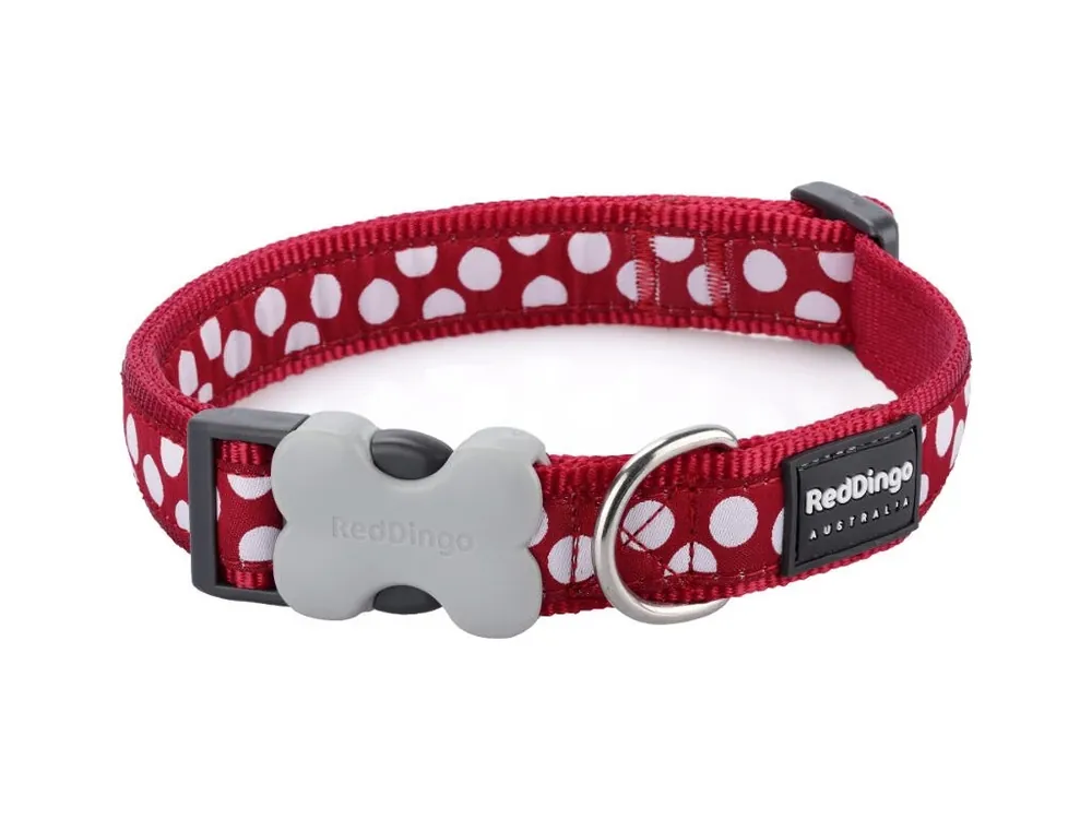 Red Dingo obojek – White Spots on Red – 15 mm x 24-36 cm Oblíbený