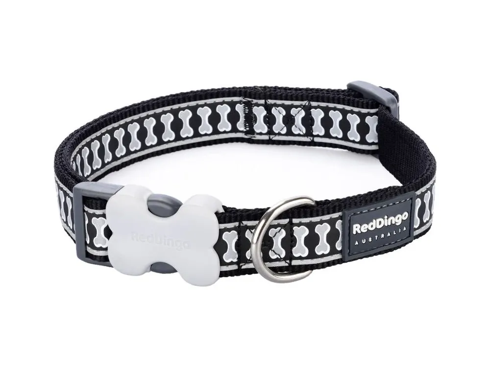Red Dingo obojek reflexní – Bones Black – 15 mm x 24-36 cm Sleva