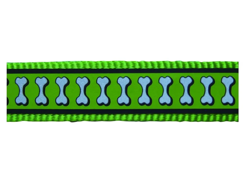 Red Dingo vodítko přepínací reflexní – Bones Lime – 25 mm x 2 m Zlevněný