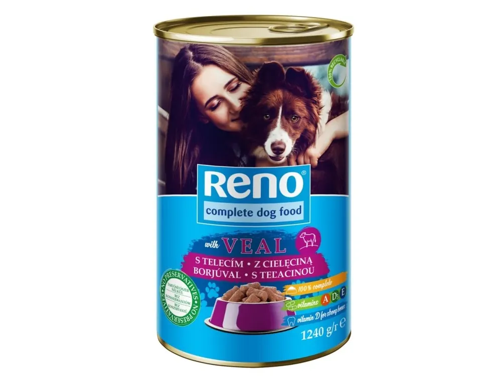 Cenově Výhodný RENO Dog telecí, kousky 1240 g